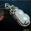 Colgante de calabaza Jixiang Fu Lu, tricolor, chapado en jade blanco, con incrustaciones de plata 925, colgante de calabaza de jade Hetian, collar novedoso