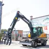 Escavadora de Madeira com Rodas para Pegar, Multi-função de Coleta e Instalação, Engenharia, Escavadora de Pneus com Rotação 360 graus, Pequena Escavadora com Rodas