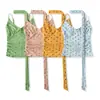 1635-26 Estilo Verão Versão Coreana Bolinhas Decote V Alça Fina Senso de Design Bolinhas Decote V Alça Fina Blusa Regata Camada Interna Top Feminino Verão