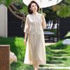 Conjunto de Duas Peças Vestido de Verão para Mãe, Novo Estilo Chinês, Saia Cheongsam Melhorada Solta que Cobre a Barriga para Mulheres de Meia-Idade e Idosas