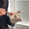 Estilo ins tigela de sobremesa de vidro com padrão vertical Tigela de café da manhã Ninho de Pássaro Louça de celebridade da internet Tigela de açúcar Tigela de salada de frutas Tigela de lanche