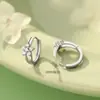 Brinco de Prata 999 Argola Flor Zircônia Agulha Fina Pequeno Fresco Floresta Doce Gentil Moderno Versátil Brincos Dropshipping