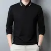 Otoño 2024 Nueva Camiseta de manga larga simple para hombre cuello de polo de mediana edad color de contraste top a rayas 337