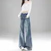 Jeans Boca de Sino Azul Retrô Super na Moda para Mulheres, Novas Calças Bootcut Soltas e com Caimento Estilo Americano de Cintura Alta