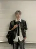 Diseño Único Hombrera con Borde Crudo Manga Corta de Mezclilla Lavada Mezclilla Resistente Traje Camisa Chaqueta para Hombre Estilo Corto Japonés