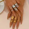 Conjunto de Anéis Geométricos de Alta Qualidade Europeu e Americano Transfronteiriço para Mulheres Versátil Design Irregular Anel Aberto