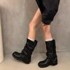 Botas de Nicho Retro de Tacón Grueso de Altura Media, Botas Vaqueras del Oeste, Botas de Caballero, Botas de Principios de Otoño, Botas para Mujer Francesa