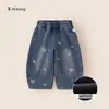 Jeans Seleccionados para Niños Jeans Estrella para Niños Pequeños Pantalones Banana de Invierno con Más Terciopelo Pantalones Sueltos para Niñas