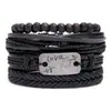 Pulsera de Cuero Tejida a Mano Retro Creativa de Aleación Flecha a Través del Corazón DIY Set de 4 Piezas Joyería de Cuero
