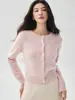 Cardigan de malha 100% cashmere, doce e fresco, para mulheres, apresentando um design de laço com contas delicado e único, uma peça versátil
