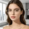 Nuevas gafas versátiles estilo europeo y americano anti-luz azul con pedrería, montura de metal, moda femenina ojo de gato personalidad de moda gafas sin graduación