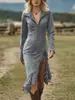 Vestido de Manga Longa Slim-Fit com Franjas em Camurça Estilo Cowboy Ocidental Mais Vendido na Amazon 2025 Transfronteiriço