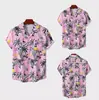 Camisa de Verão Personalizada para Comércio Exterior, Tamanho Europeu, Gola Cubana, Estampa Digital de Flores Tropicais, Manga Curta Casual para Homens na Praia