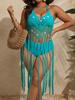 Nuevo Vestido de Tirantes con Lentejuelas y Empalme Transfronterizo Europeo y Americano para Mujer de Talla Grande, Vacaciones, Flecos Largos, Cubre Bikini