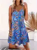 2025 Popular Transfronterizo Verano Nuevo Vacaciones Patrón Paisley Vestido de Tirantes Sexy, Elegante y de Moda para Mujer