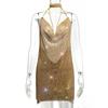 Vestido sexy con escote en V, espalda descubierta y lentejuelas metálicas, con cadena de diamantes y abertura en el cuello LBZ627-1