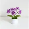 Ornamentos de planta em vaso de grama de rosa acabada transfronteiriços buquê acabado tecido à mão pequenos ornamentos para sala de estar planta em vaso tricotada
