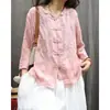 Top Casual Holgado de Siete Mangas, Ligero, Transpirable, Versátil, Bordado, Estilo Étnico, Primavera Verano, Algodón, Trabajo Pesado