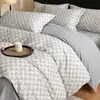 Juego de Cama de Cuatro Piezas de Algodón Puro Cepillado Cerámico con Impresión Digital Engrosado Funda Nórdica para Dormir Desnudo Sábana Ropa de Cama para Dormitorio Principal