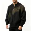 Cardigan de Tricô Masculino Jacquard Estilo Étnico Vintage Outono Inverno Gola Alta Zíper Solto Preguiçoso Casaco Suéter