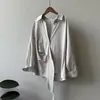 Camisa Beishan Tongshu de Algodão Tencel com Amarração na Cintura para Mulheres, Outono, Gola Lapela, Manga Longa, Corte Solto, Emagrecedora, Blusa 82570