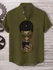 Camisa Creativa para Hombre con Cuello Mao, con Elementos de Estampado de Grulla Animal, Corte Holgado para Verano, de Lino con Mangas Cortas