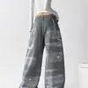 Comércio Transfronteiriço Jeans Feminino Retrô Americano Romântico Lavado Desgastado Cintura Baixa Solto Reto Perna Larga Comprimento Total