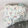 Pijama de Algodão com Nuvem de Desenho Animado de Verão Feminina Manga Curta Shorts Decote V Verão Vestível Simples Conjunto Roupa de Casa