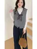 Recomendado superventas~ Diseño elegante, chaleco de punto con corbata de bufanda de seda para mujer, adecuado para primavera y otoño, se puede usar como capa exterior, versátil top sin mangas