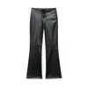 Atacado de Roupas Femininas Transfronteiriças 2025 Aliexpress Ins Venda Quente Moda Casual Cintura Baixa Couro Sintético Laço Calça Flare