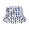 Chapéu Bucket de Aba Larga Estilo Country para Mulheres Proteção Solar Chapéu Bucket com Estampa Xadrez de Margaridas para Mulheres Venda Direta da Fábrica