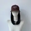 Combinação de chapéu e peruca para comércio exterior transfronteiriço para mulheres, boné de beisebol bordado com cabelo liso médio-longo estilo europeu e americano, fornecimento de touca peruca realista