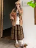 Falda de lana a cuadros para mujer, invierno retro de cintura alta, falda amplia, falda de línea A con forro polar, falda de longitud media con un look sofisticado