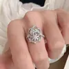 Anillo de encaje hueco antiguo de diamantes para mujer, temperamento femenino, estilo antiguo, estilo old money, sensación de alta gama, apertura ajustable