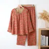 Conjunto de Pijama Fino de Crepe de Algodão Puro para Mulheres, Roupas de Casa de Gaze Dupla com Mangas Longas, Respirável e Confortável, Pode Ser Usado Fora