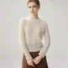 Ligero, suave y flexible, 75% cachemira, 25% seda de morera, delgado, cuello redondo, suéter de punto de corte holgado para mujer, suéter casual sin costuras