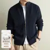 Yingao Estilo Old Money Cardigan de Punto 100% Algodón para Hombre Nuevo Doble Cremallera Otoño Invierno Cuello Alto Chaqueta Estilo Caballero Transfronteriza