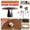Mesa de Jantar e Cadeiras em Aço Carbono Cinza Madeira Maciça Combinação Mesa Redonda de Ardósia Mesa de Jantar para Apartamento Pequeno Doméstico Estilo Antigo com Mesa Giratória