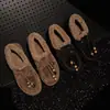 Sapatos Quentes de Couro de Vaca com Lã e Algodão para Mulheres, Sapatos Boken Retrô, Novos Sapatos Rasos com Cadarço de Bico Redondo em Couro Genuíno com Contas