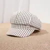 Sombrero Octagonal de Cuadros Retro Japonés para Mujer, Gorra de Boina Elegante Versátil para Primavera y Verano que Hace que la Cara Parezca Más Pequeña, Sombrero de Moda con Estilo Artístico Británico