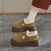 Tendência da Moda Couro Camurça Birkenstock Sapatos Femininos 2026 Inverno Solado Grosso Slip-on Antiderrapante Leve Quente Sapatos de Algodão