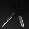 Tijeras de pelo personalizadas de media longitud de 6.0 pulgadas, color negro, para pared, tijeras de barbero, tijeras planas, tijeras para flequillo, tijeras de entresacar