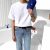 MYQ Solid Color T-shirt de manga curta Verão masculino estilo coreano Trendy All-sleeved Camisa Base Pure Cotton Loose Round Neck T-shirt
