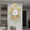 Reloj colgante de estilo americano con diseño de hojas de ginkgo, reloj de pared decorativo para sala de estar, reloj de lujo ligero y atmosférico de estilo europeo.
