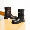 Botines Retro Plisados Apilados para Mujer 2026 Otoño/Invierno Nuevos Hebilla de Cinturón Tacón Grueso Botas Vaqueras Botines de Media Caña Pulidos Desgastados
