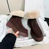 Versão em Couro~Sola Grossa de Inverno com Pelúcia Antiderrapante para Exterior Botas de Algodão com Pelo Botas Curtas Femininas de Duas Vias Botas de Neve de Lã de Cordeiro