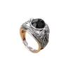 Joyería Única de Diseñador, Anillo de Moda Estilo Retro, Anillo Grueso Color Dorado para Hombre, Anillo Abierto de Dragón Negro de Plata Tailandesa