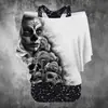 Camiseta Transfronteiriça Estampada com Caveira Digital 3D AliExpress Mais Vendida Camisa Básica de Manga Curta Roupa Externa de Primavera Feminina Camisa de Manga Curta