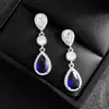 Popular en las plataformas de comercio electrónico transfronterizo europeas y americanas: Pendientes de mujer de circón azul cristalino brillante, modernos y de alta gama e6578