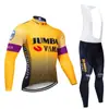 Conjunto de Jersey de Ciclismo de Manga Longa para Primavera e Outono Masculino Equipe Tour De France Bicicleta de Estrada Ciclismo Absorvente de Suor e Respirável